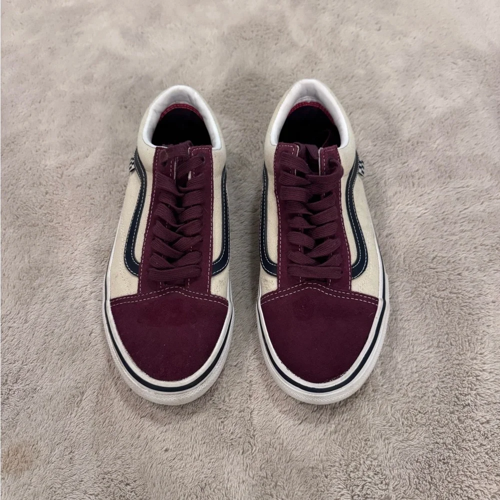 Vans Burgundy and Cream Men's Pop Crush Old Skool Skater Sneakers Men’s size 7 - Picture 1 of 13